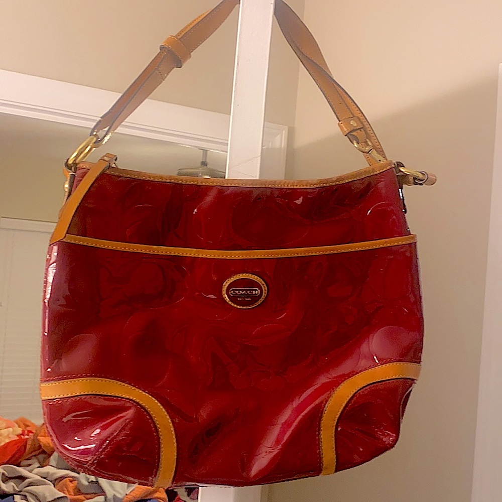 Red leather coach purse